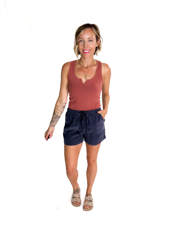 Anna Tencel Shorts With Drawstring- INDIGO-FINAL SALE