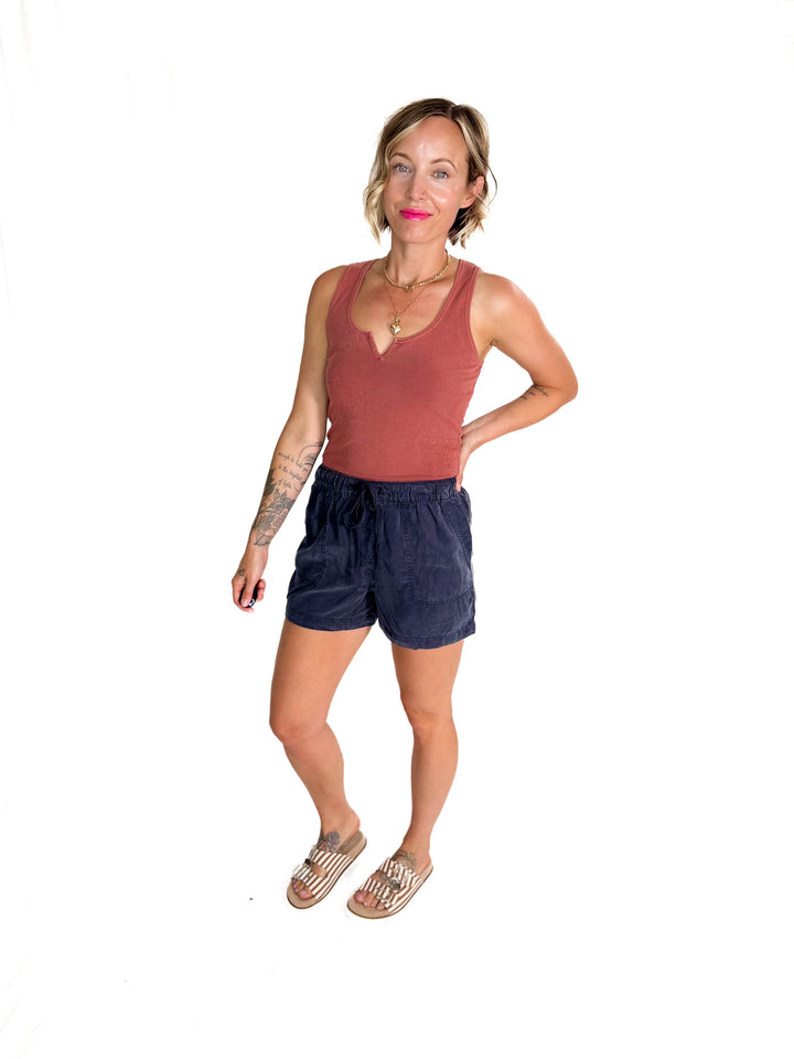 Anna Tencel Shorts With Drawstring- INDIGO-FINAL SALE