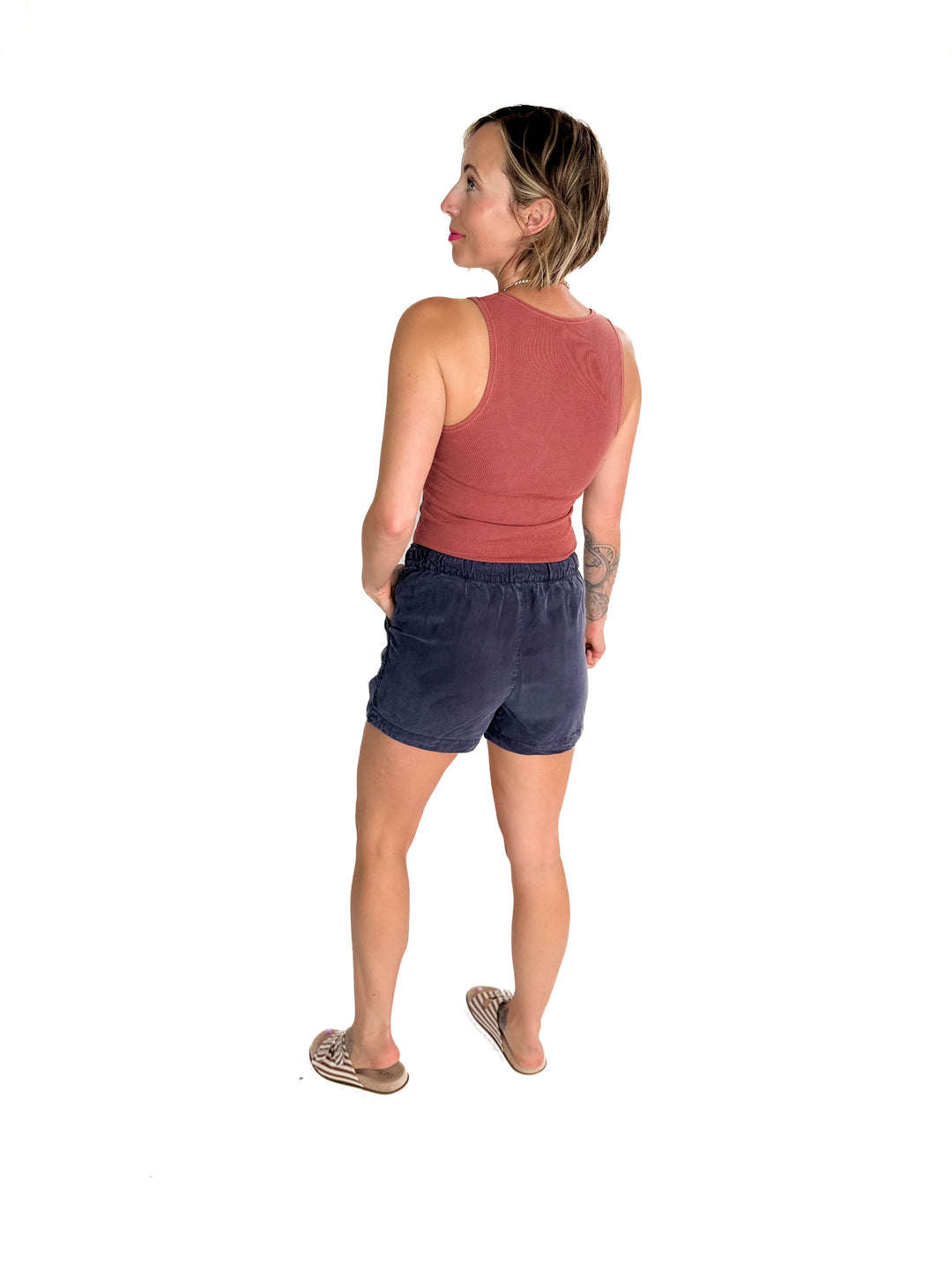 Anna Tencel Shorts With Drawstring- INDIGO-FINAL SALE