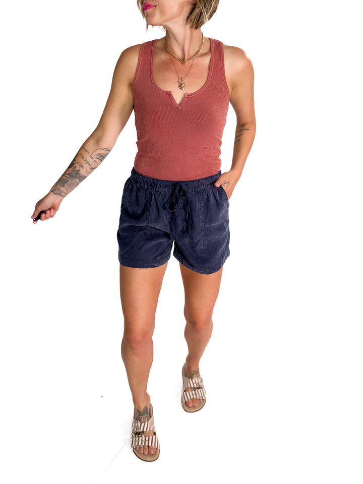 Anna Tencel Shorts With Drawstring- INDIGO-FINAL SALE