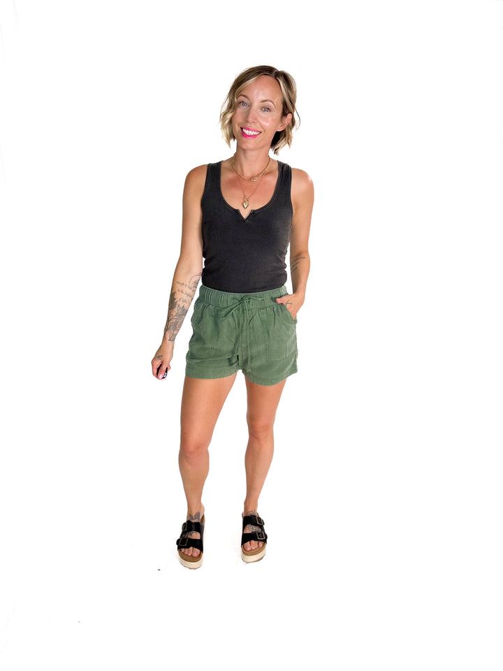 Anna Tencel Shorts With Drawstring- PINE-FINAL SALE