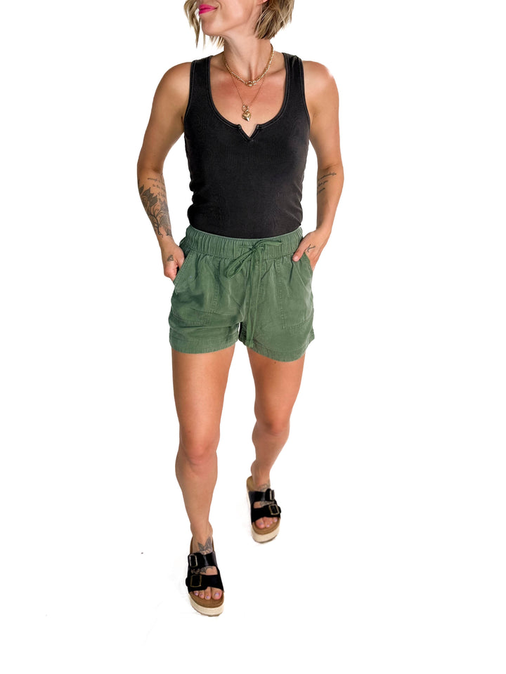 Anna Tencel Shorts With Drawstring- PINE-FINAL SALE