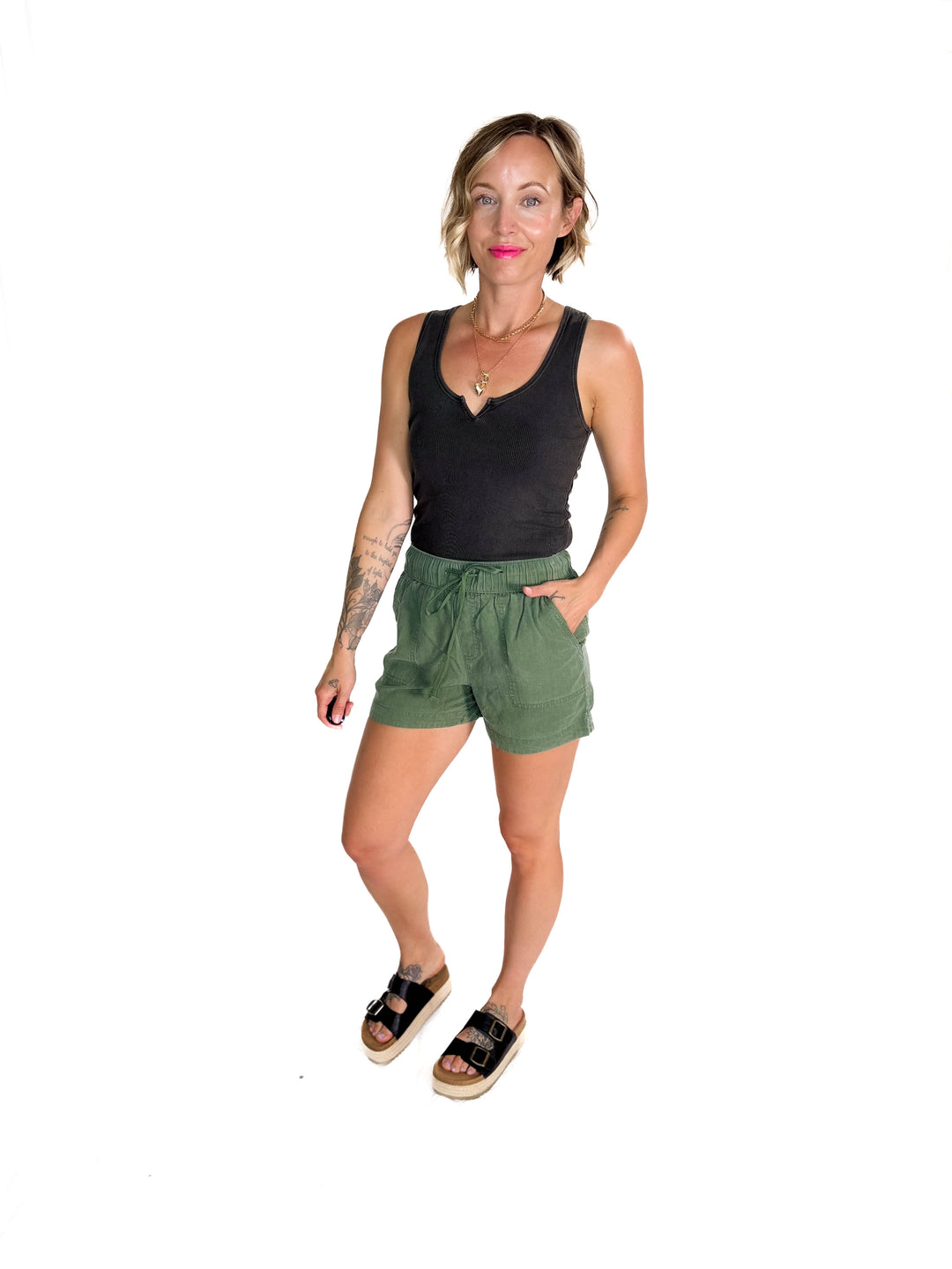 Anna Tencel Shorts With Drawstring- PINE-FINAL SALE