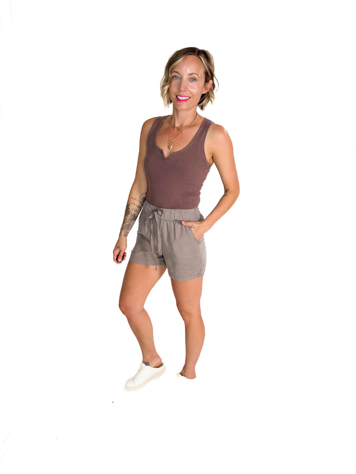 Anna Tencel Shorts With Drawstring- EARTH GREY-FINAL SALE