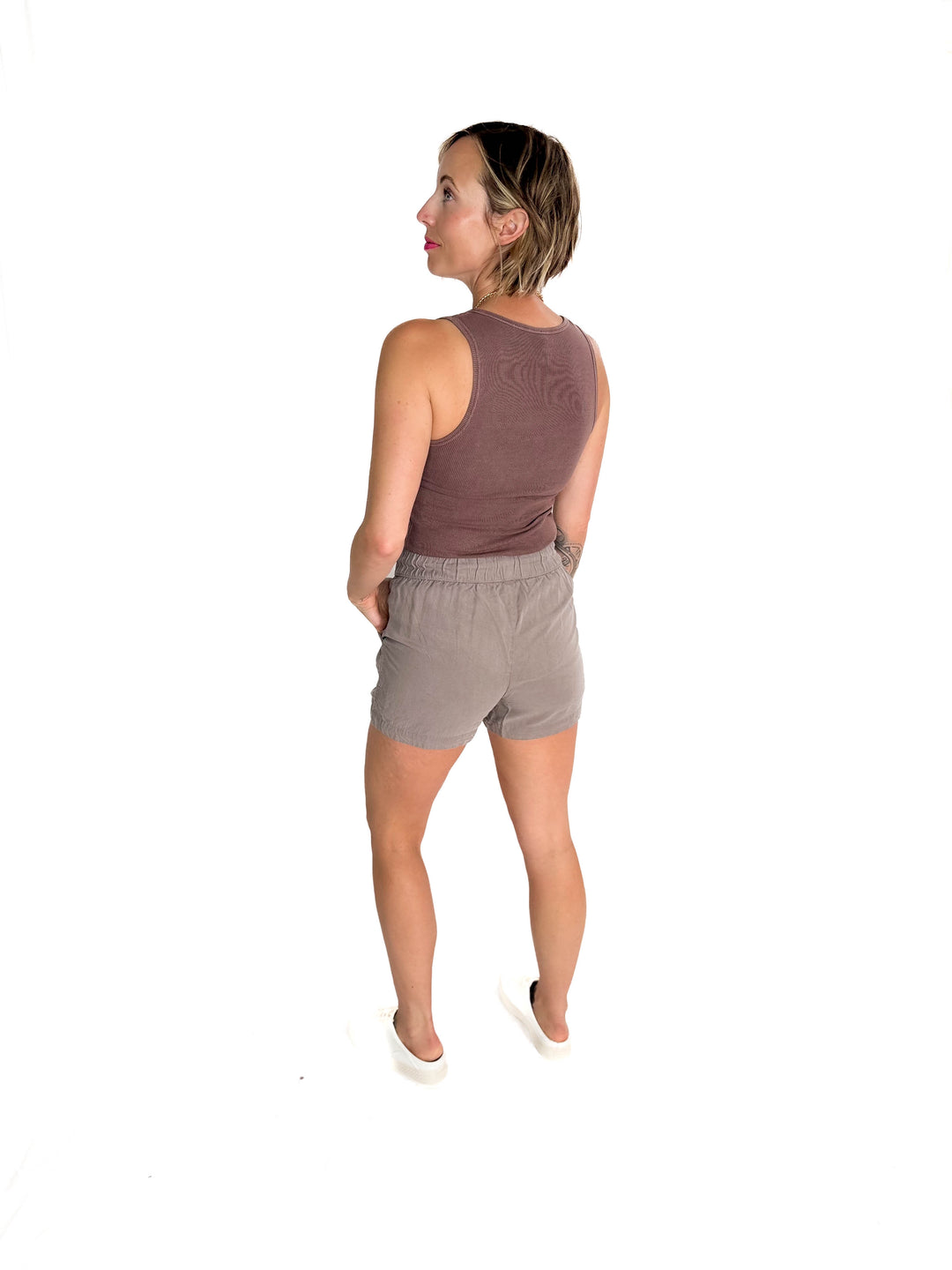 Anna Tencel Shorts With Drawstring- EARTH GREY-FINAL SALE