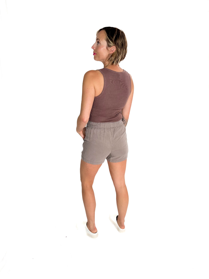 Anna Tencel Shorts With Drawstring- EARTH GREY-FINAL SALE
