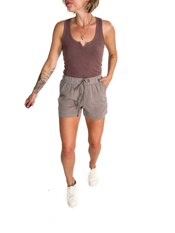 Anna Tencel Shorts With Drawstring- EARTH GREY-FINAL SALE