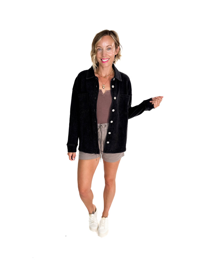Bethany Washed French Terry Shacket- CHARCOAL WASH