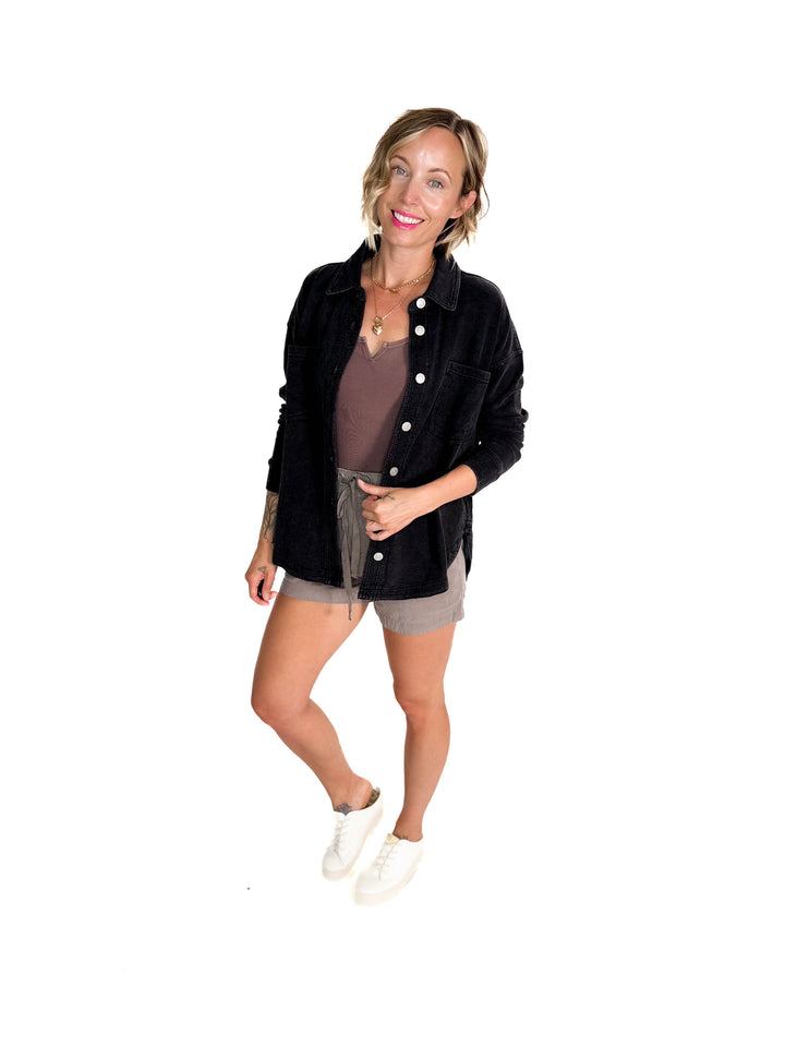 Bethany Washed French Terry Shacket- CHARCOAL WASH