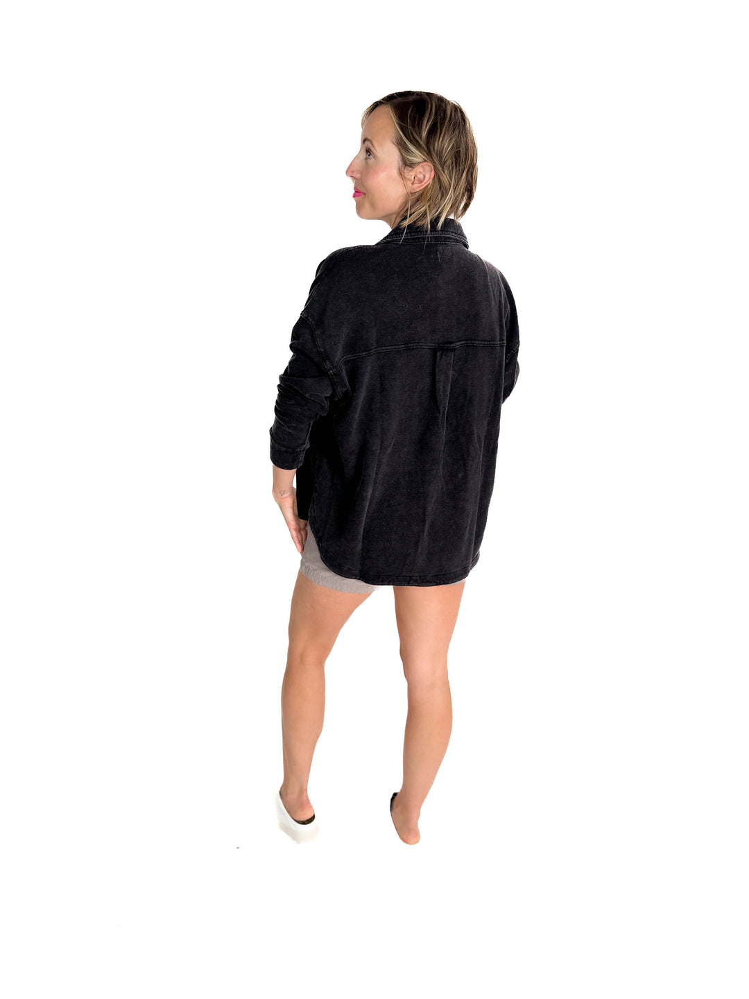 Bethany Washed French Terry Shacket- CHARCOAL WASH