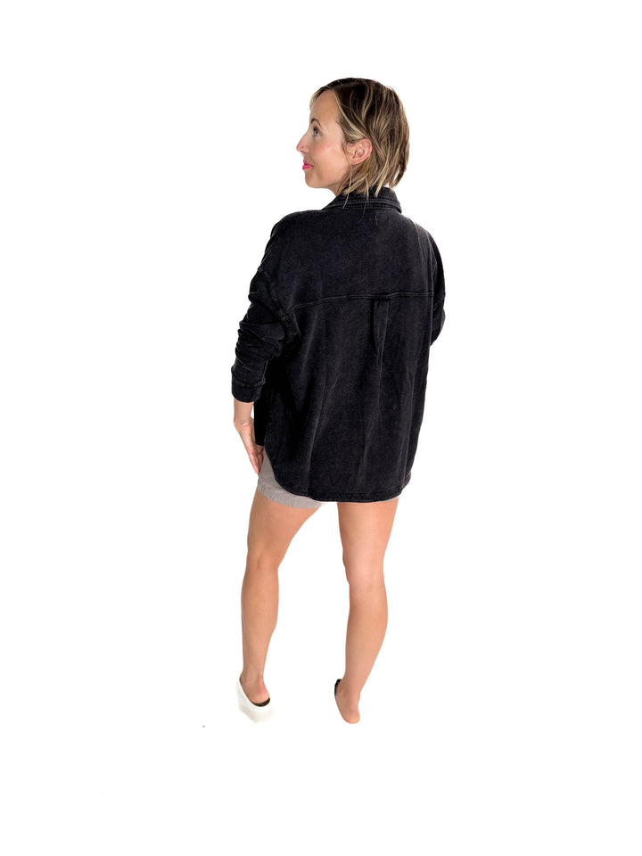Bethany Washed French Terry Shacket- CHARCOAL WASH