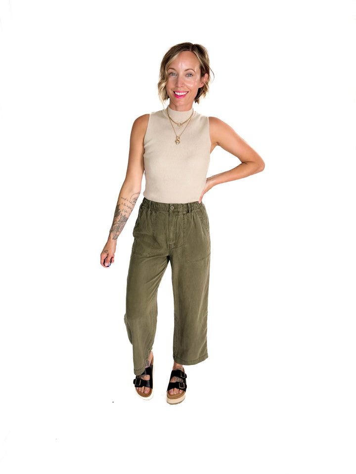 Mackenzie Wide Leg Tencel Pants- DARK OLIVE