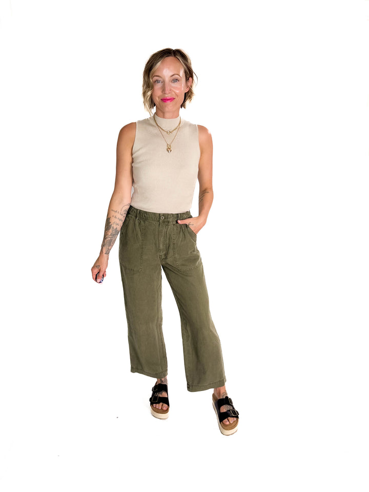 Mackenzie Wide Leg Tencel Pants- DARK OLIVE