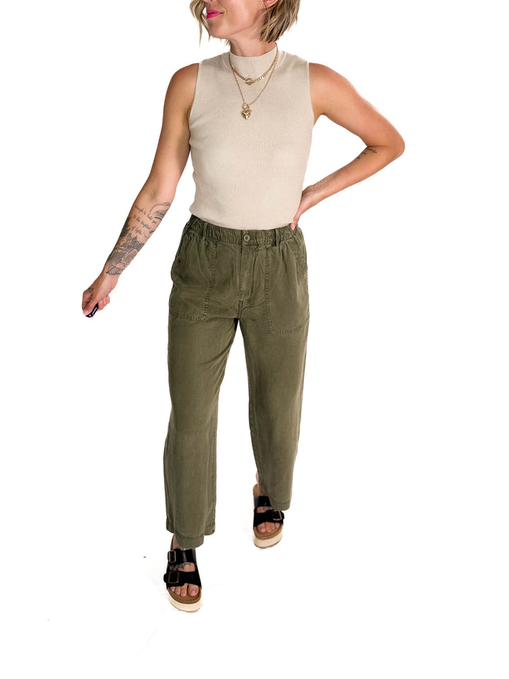 Mackenzie Wide Leg Tencel Pants- DARK OLIVE