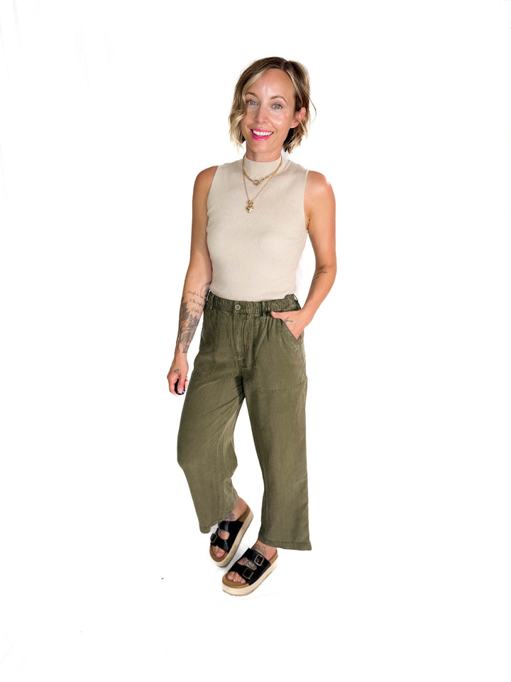 Mackenzie Wide Leg Tencel Pants- DARK OLIVE
