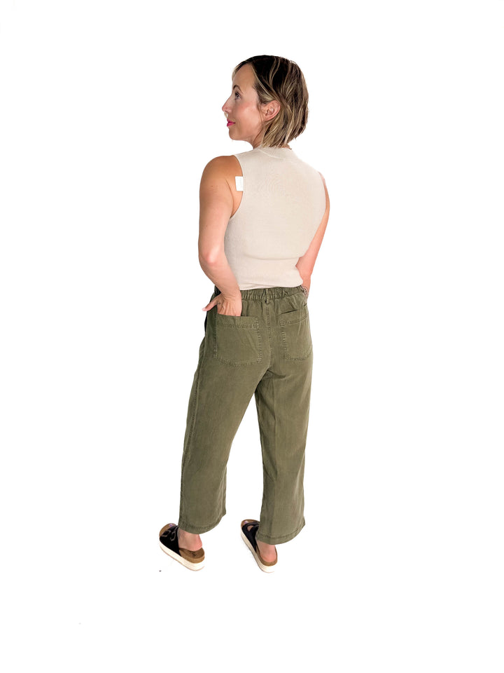 Mackenzie Wide Leg Tencel Pants- DARK OLIVE