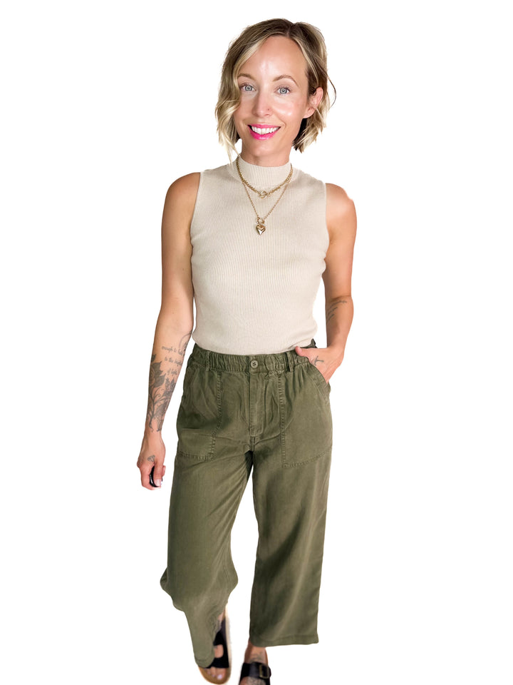 Melena Mock Neck Ribbed Knit Tank- CHAMPAGNE