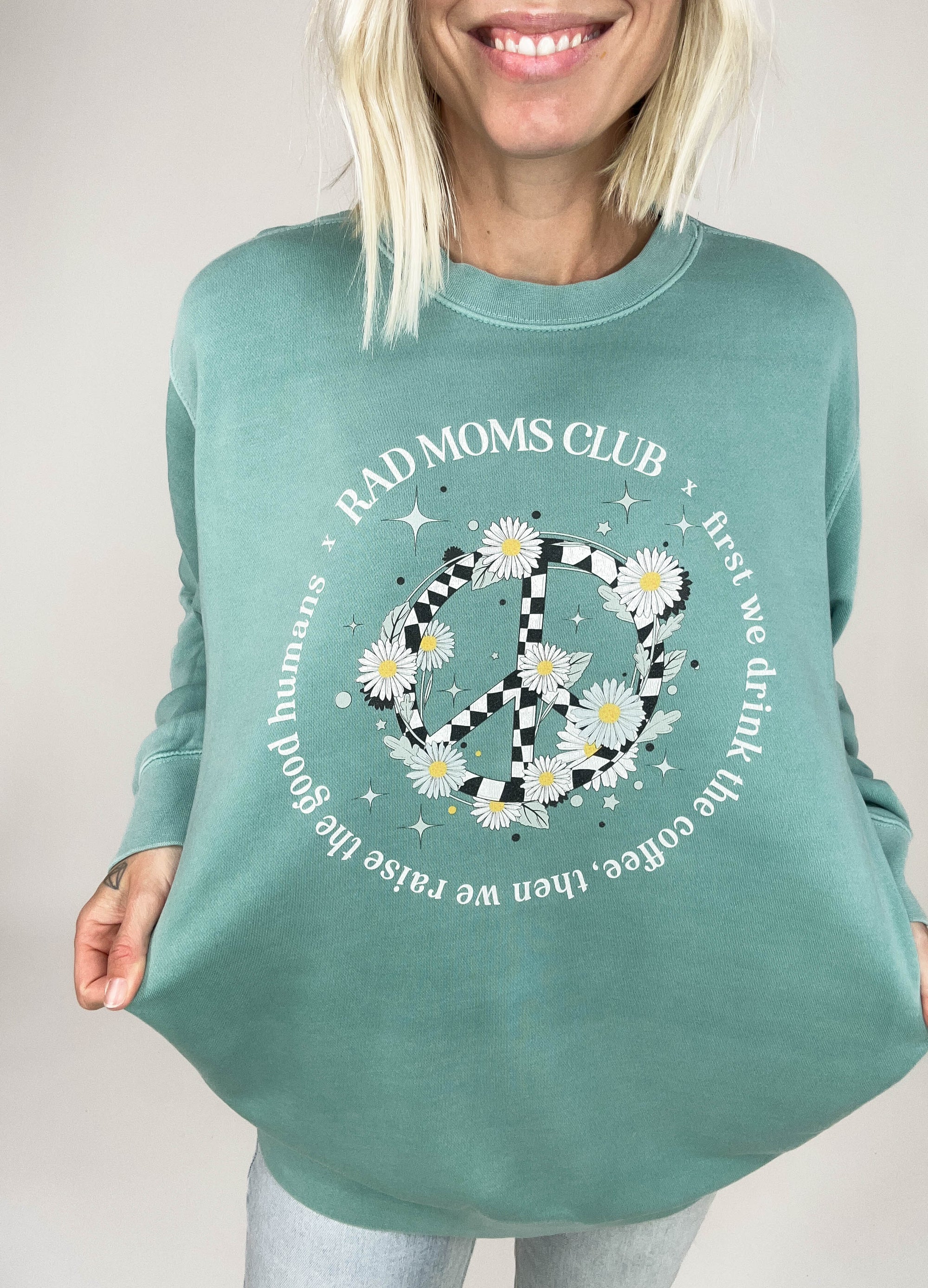 Rad Moms Club Raising Good Humans Premium Crewneck