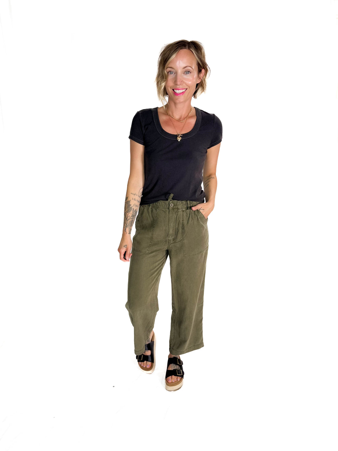 Mackenzie Wide Leg Tencel Pants- DARK OLIVE