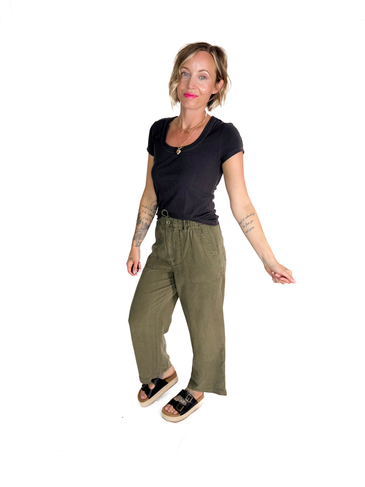 Mackenzie Wide Leg Tencel Pants- DARK OLIVE