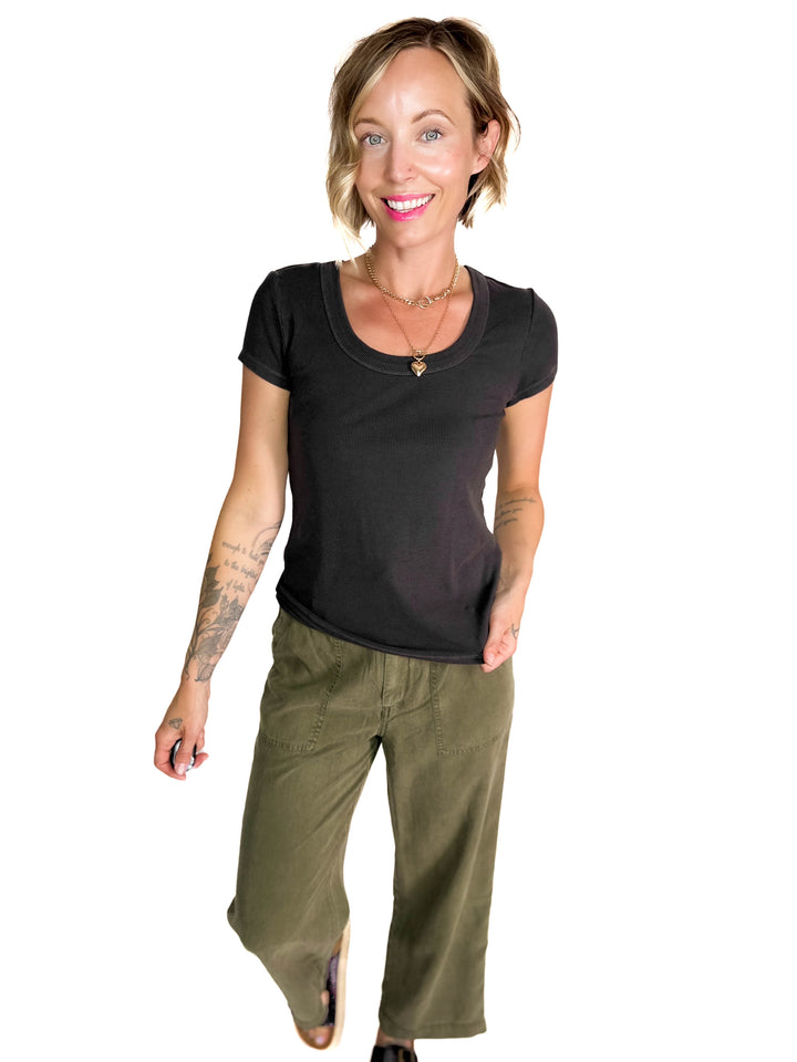 Lauren Basic Scoop Neck Baby Tee- DARK CHARCOAL