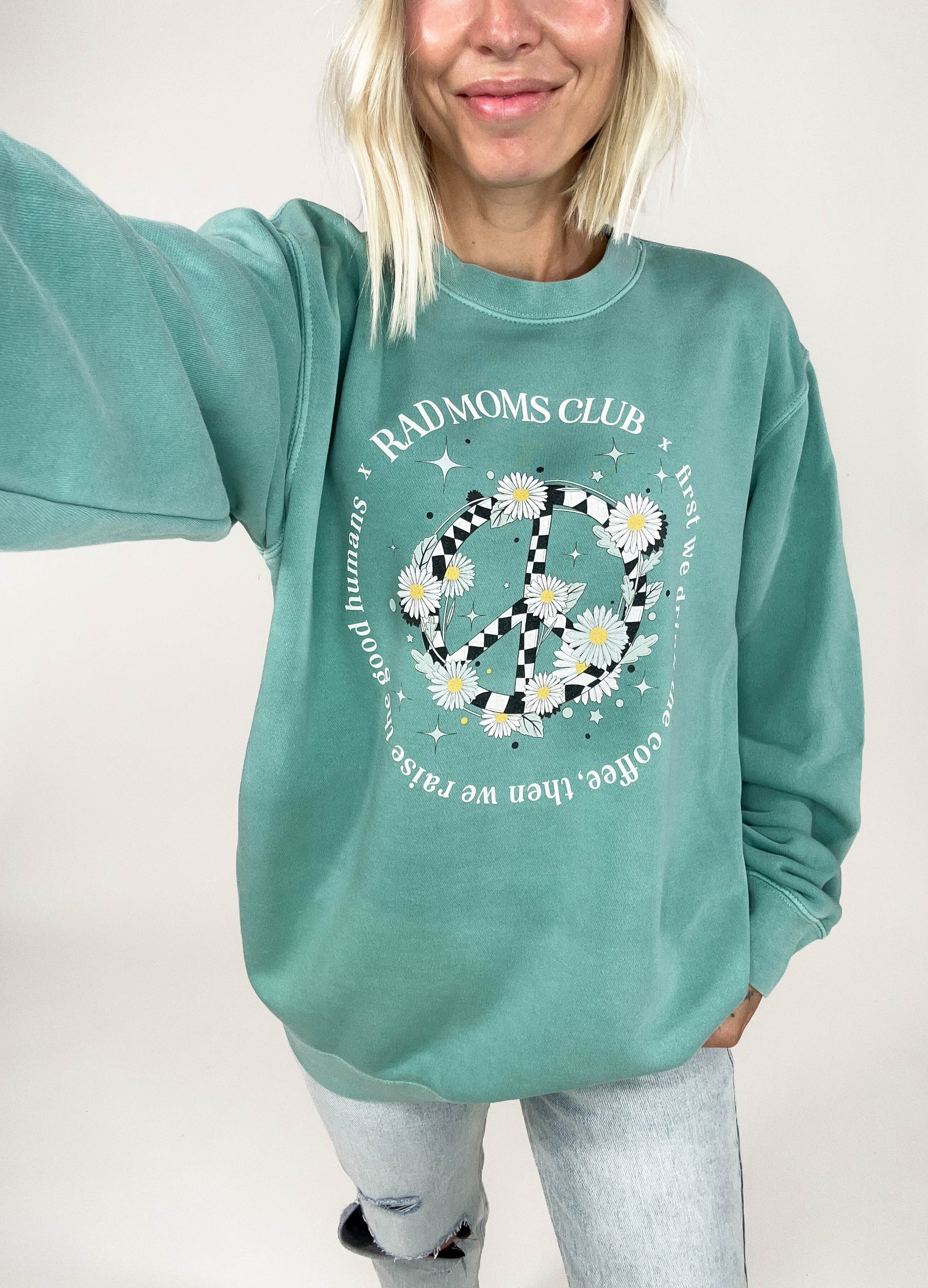 Rad Moms Club Raising Good Humans Premium Crewneck