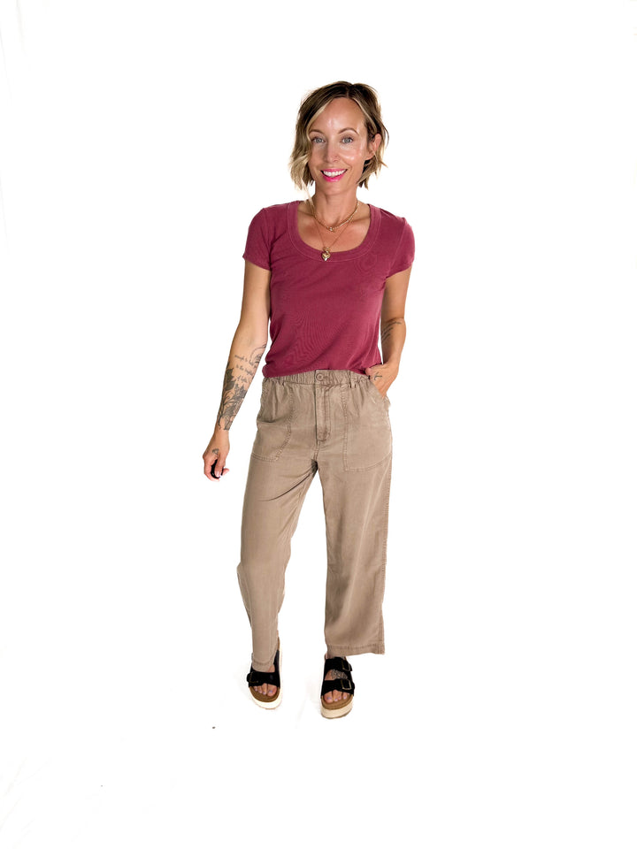Lauren Basic Scoop Neck Baby Tee- FADED WINE