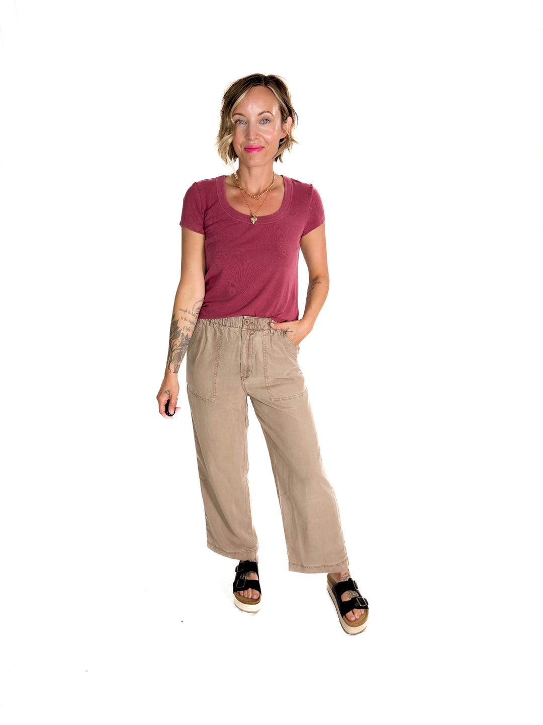 Lauren Basic Scoop Neck Baby Tee- FADED WINE