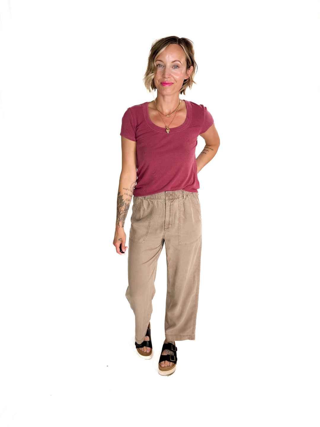 Lauren Basic Scoop Neck Baby Tee- FADED WINE