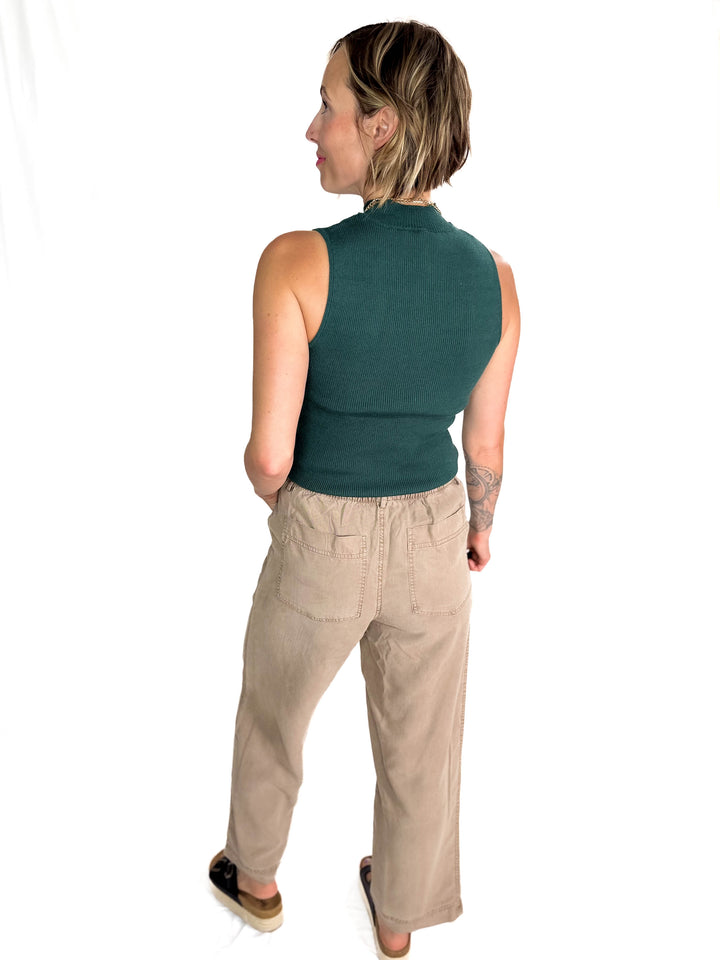 Melena Mock Neck Ribbed Knit Tank- TEAL GREEN