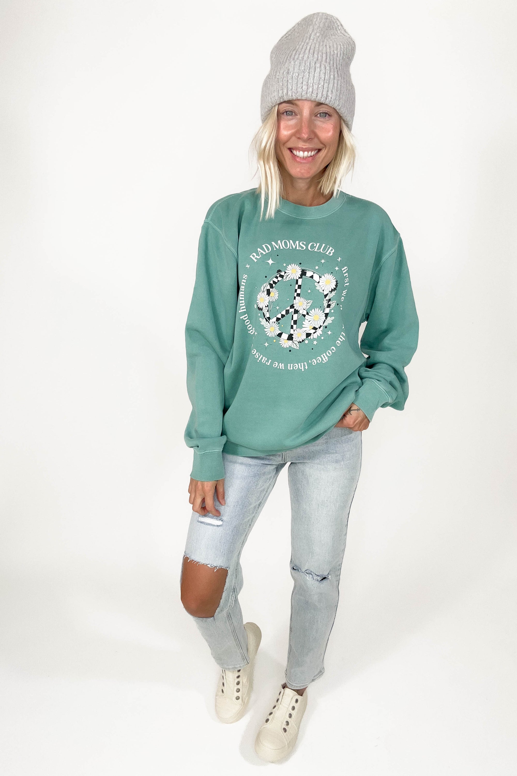 Rad Moms Club Raising Good Humans Premium Crewneck