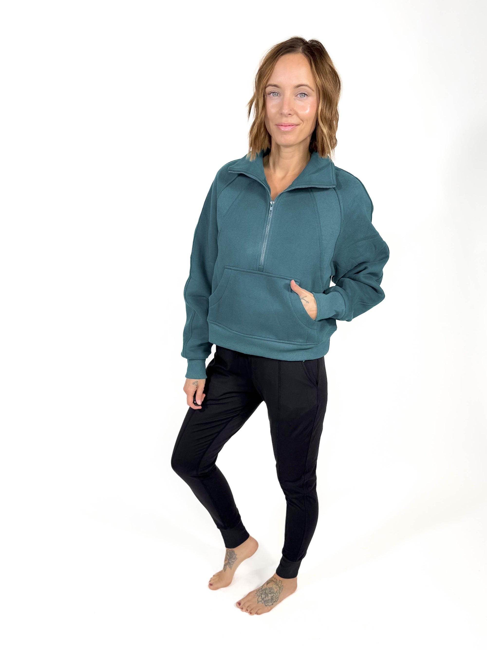 Morgan Funnel Neck Half Zip- TEAL -FINAL SALE