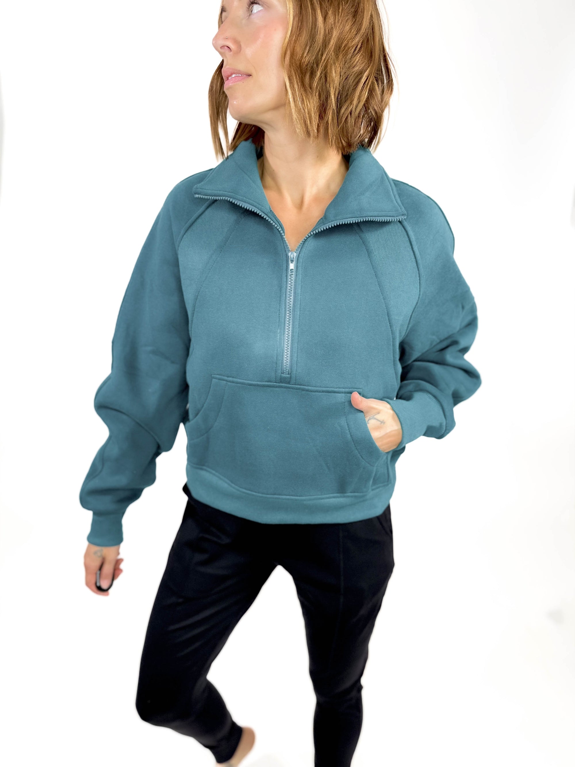 Morgan Funnel Neck Half Zip- TEAL