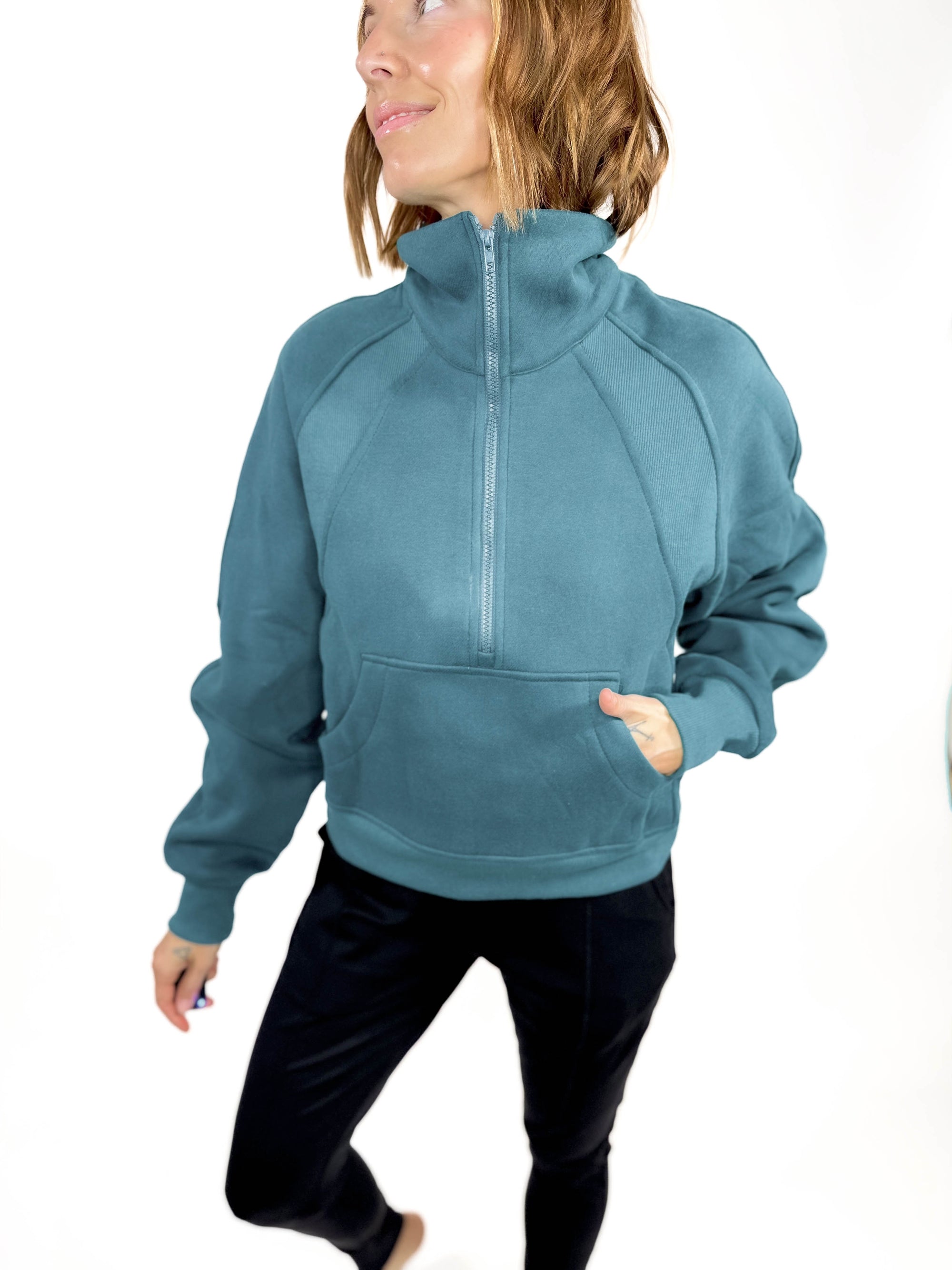 Morgan Funnel Neck Half Zip- TEAL