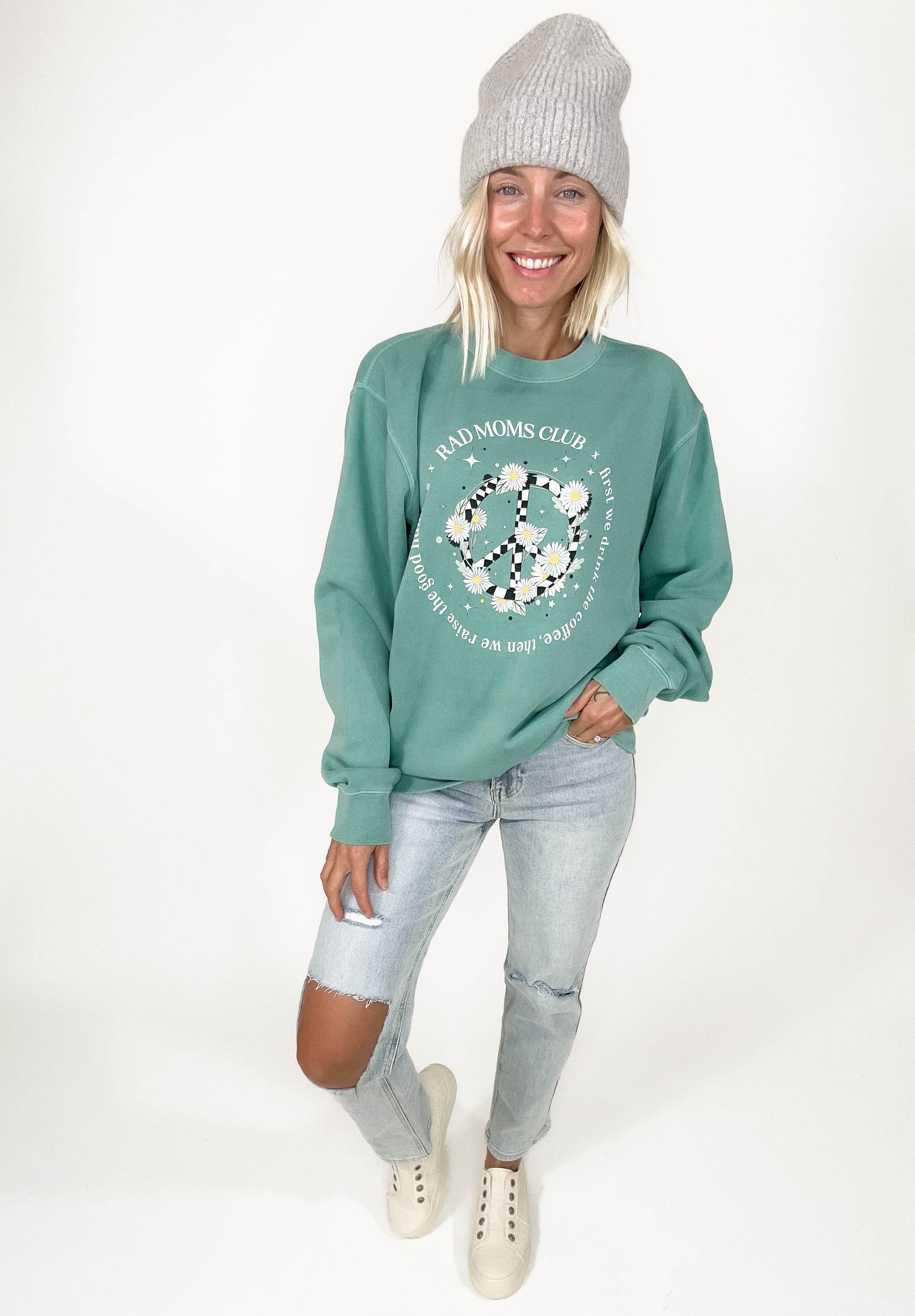 Rad Moms Club Raising Good Humans Premium Crewneck