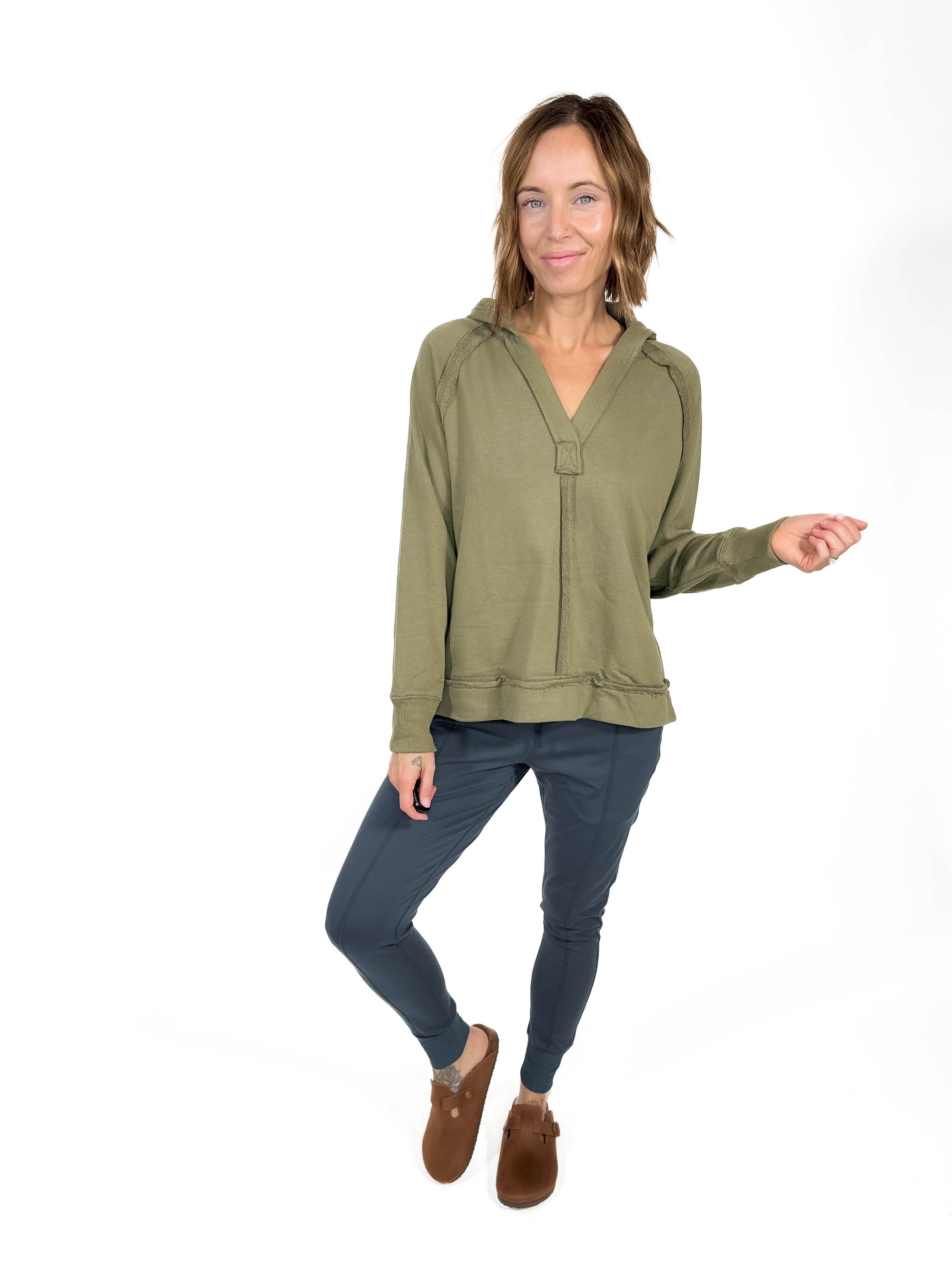 Finlay Raw Edge Hoodie- LIGHT OLIVE-FINAL SALE