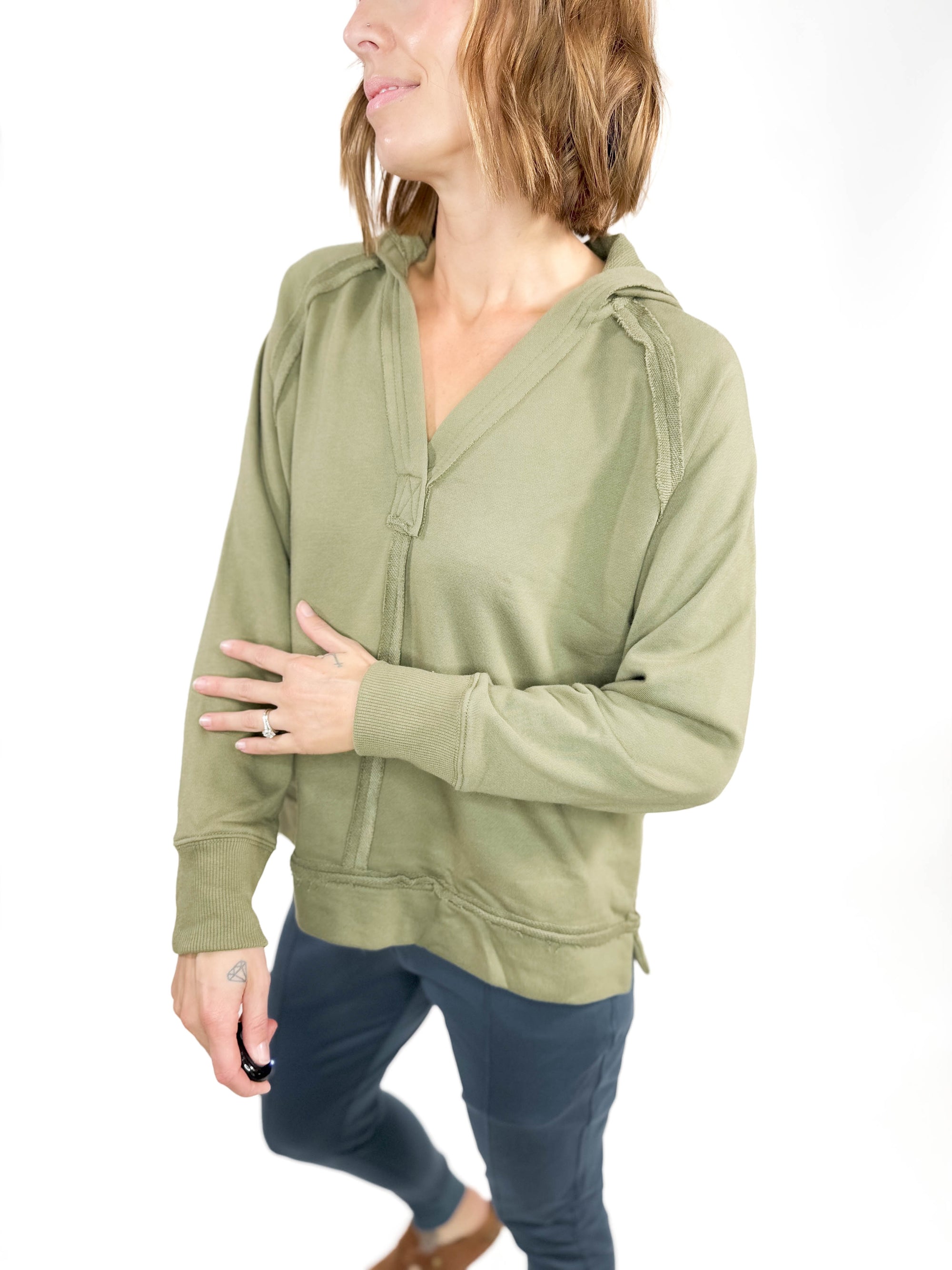 Finlay Raw Edge Hoodie- LIGHT OLIVE-FINAL SALE