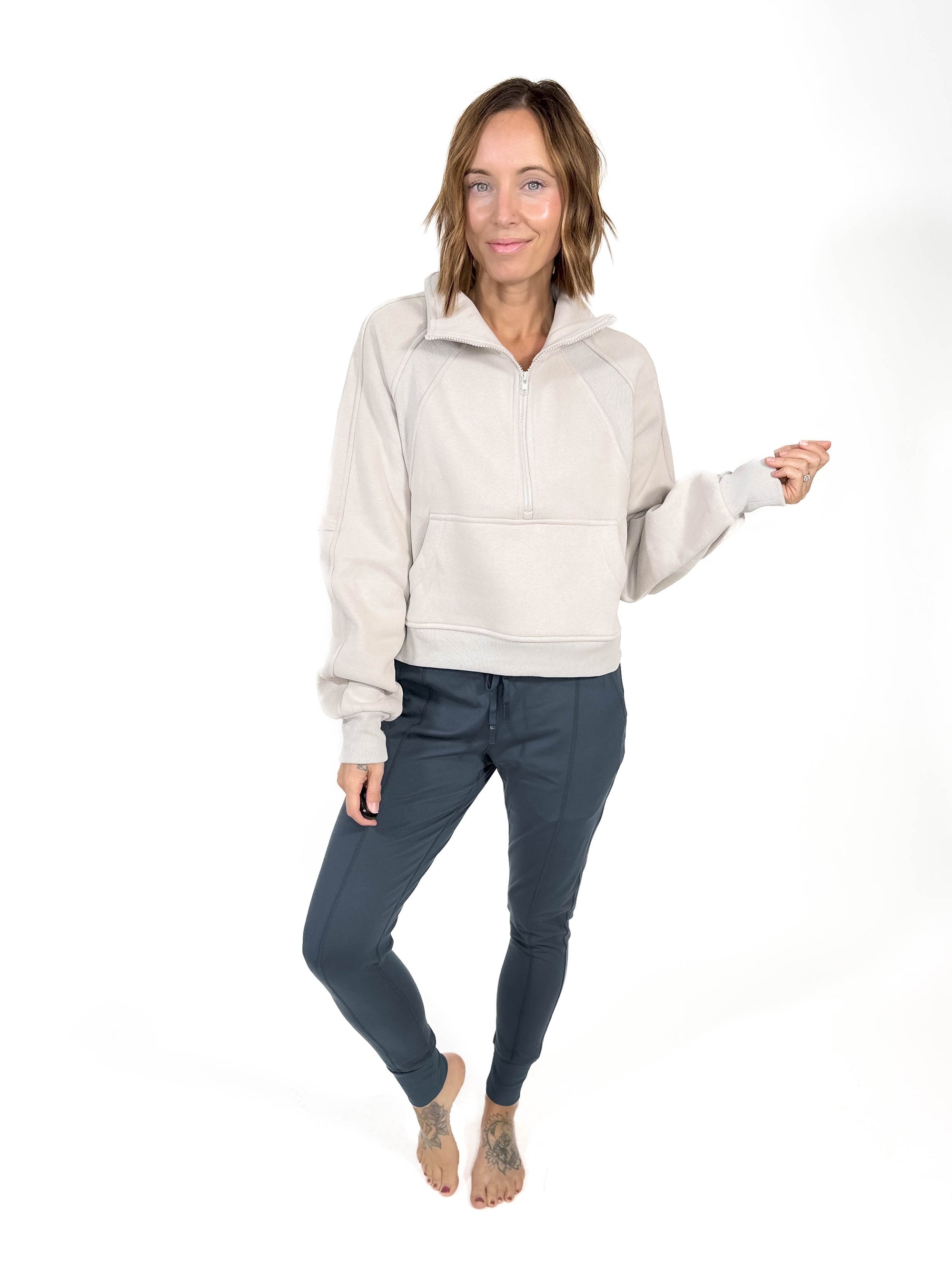 Morgan Funnel Neck Half Zip- CEMENT -FINAL SALE