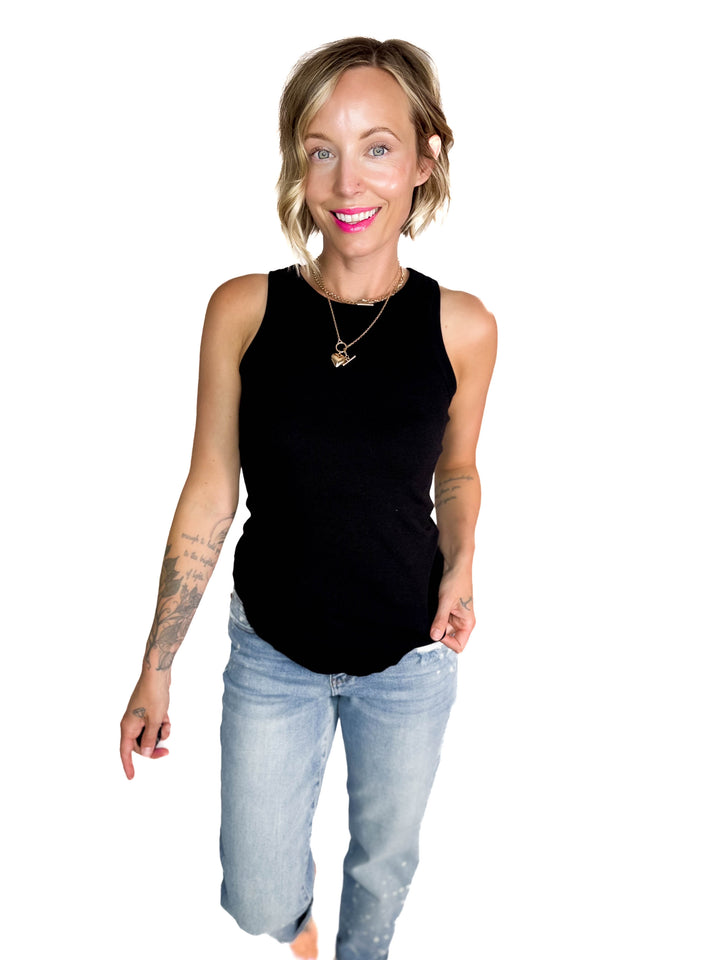 Beth Ribbed Tank Top- BLACK-FINAL SALE