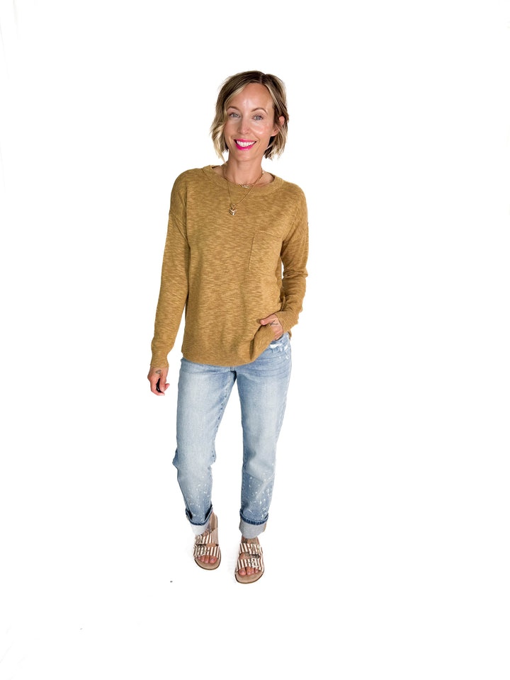 Walker Round Neck Sweater With Chest Pockets- GOLDEN