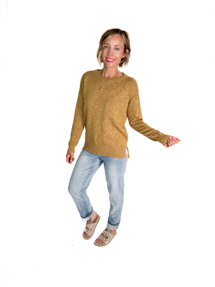 Walker Round Neck Sweater With Chest Pockets- GOLDEN