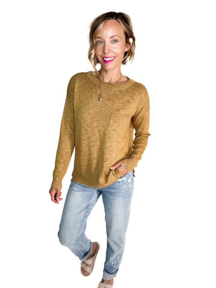 Walker Round Neck Sweater With Chest Pockets- GOLDEN