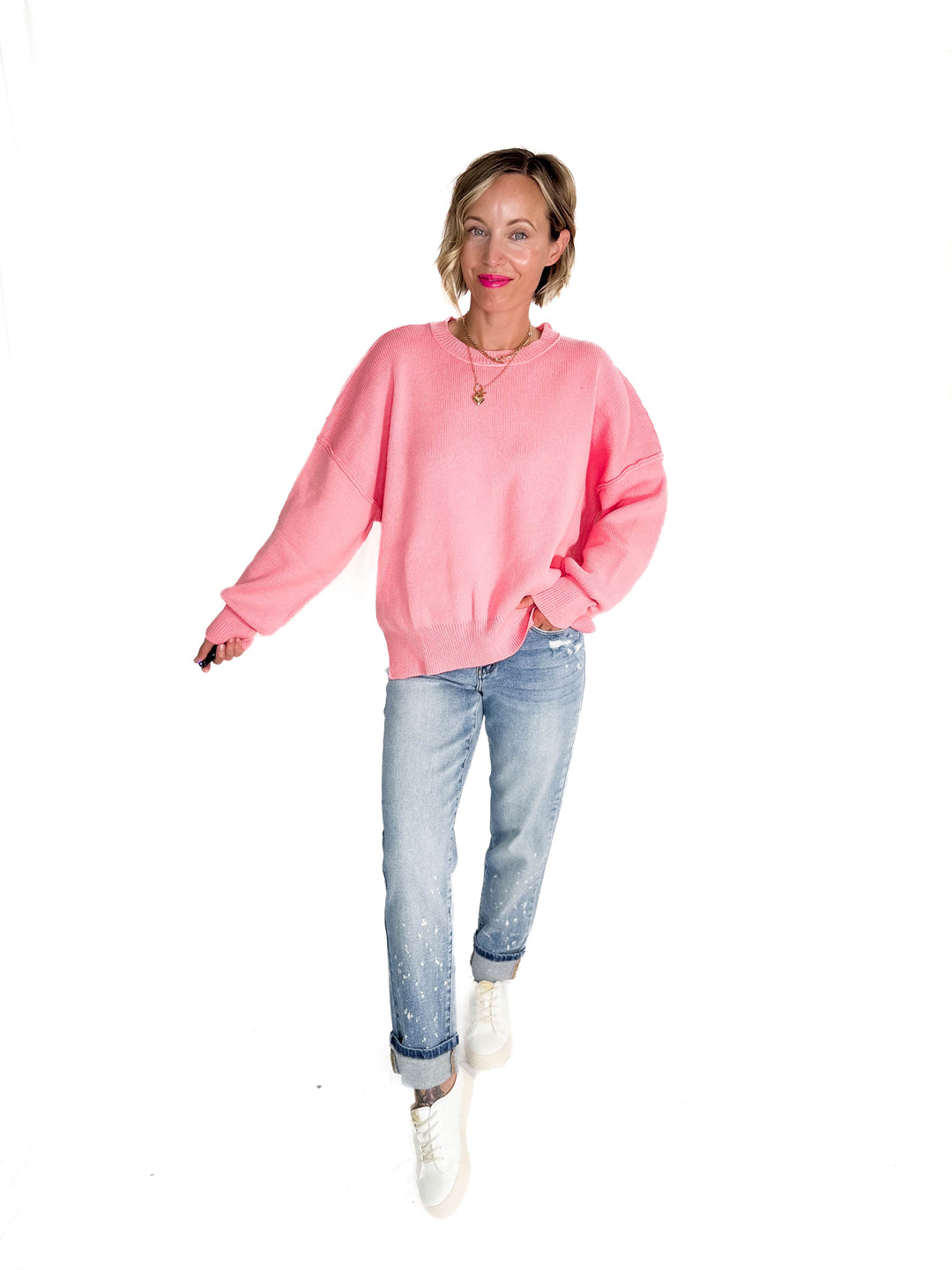 Soula Cotton Knit Sweater- PINK
