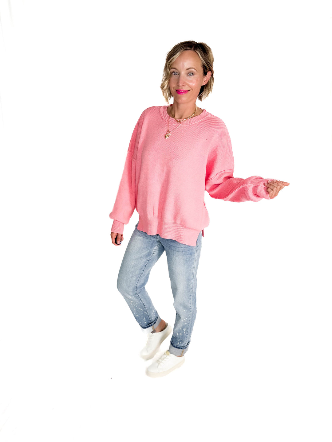 Soula Cotton Knit Sweater- PINK