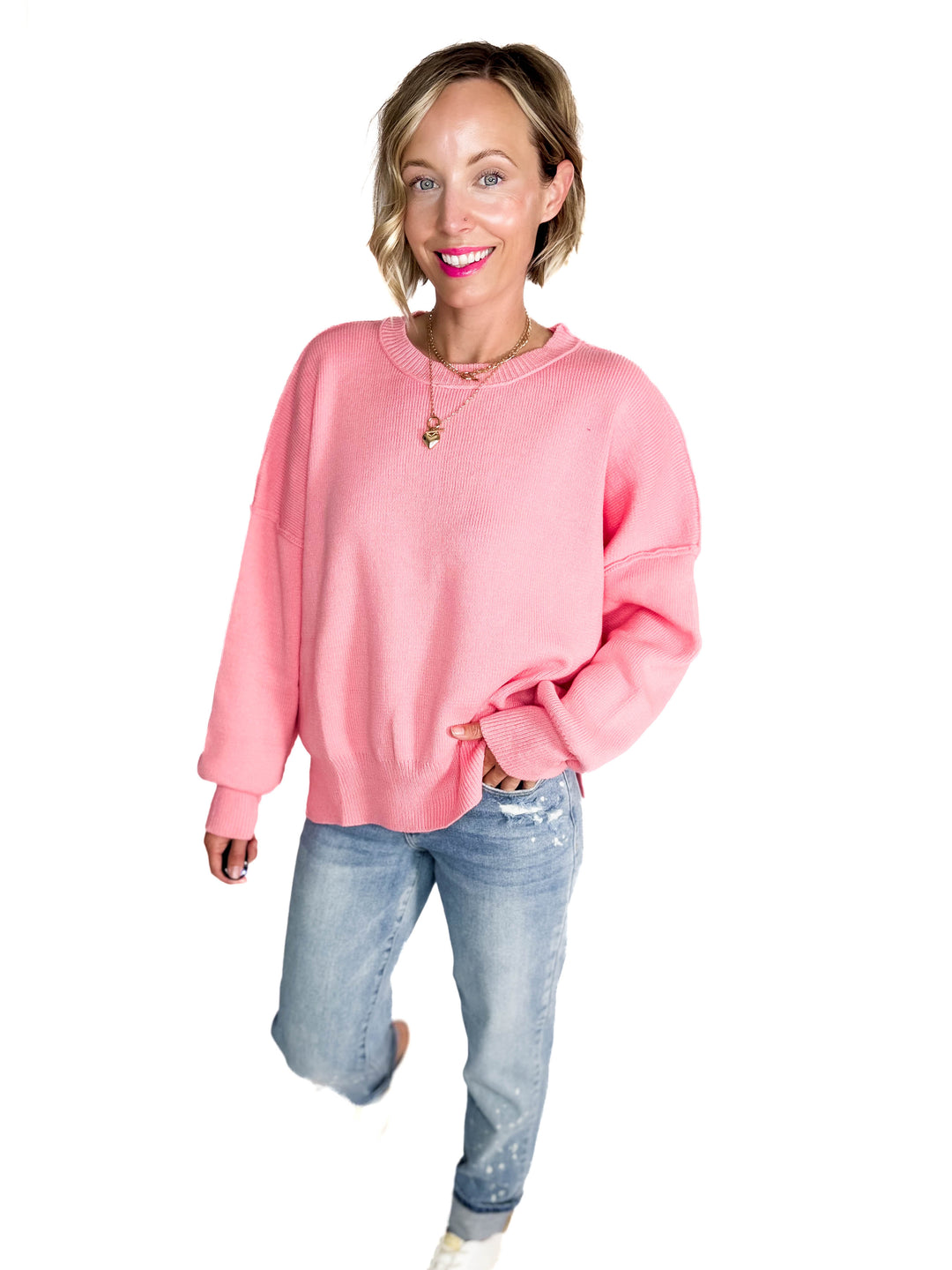 Soula Cotton Knit Sweater- PINK