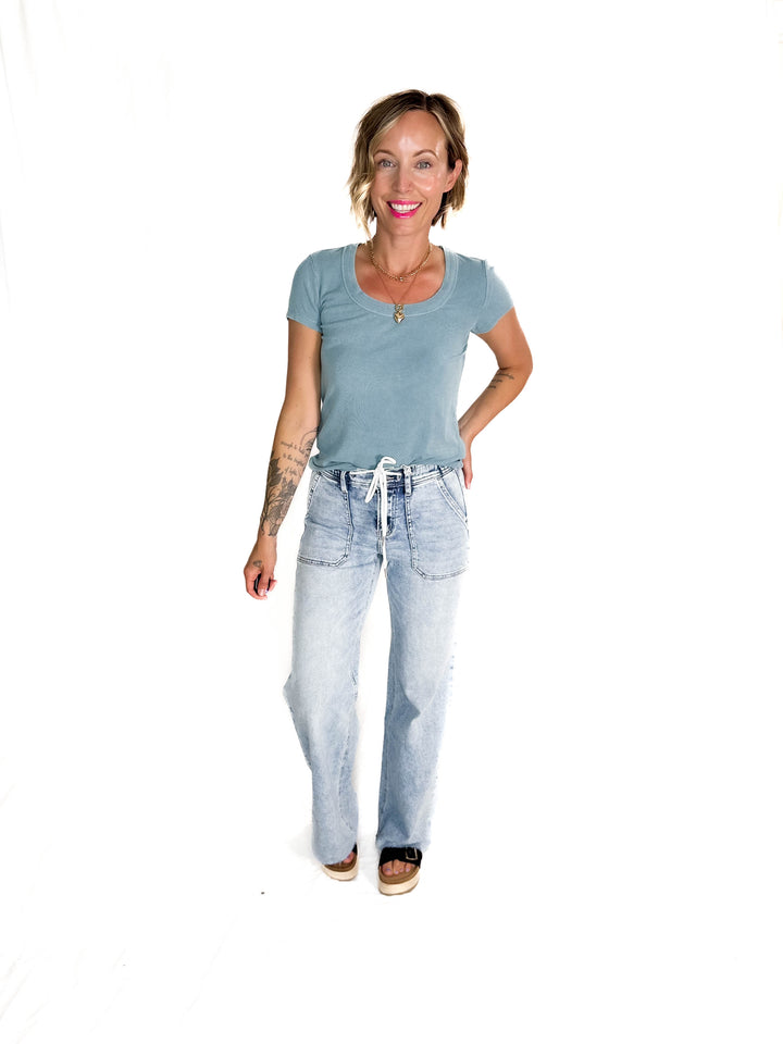 Lauren Basic Scoop Neck Baby Tee- TEAL