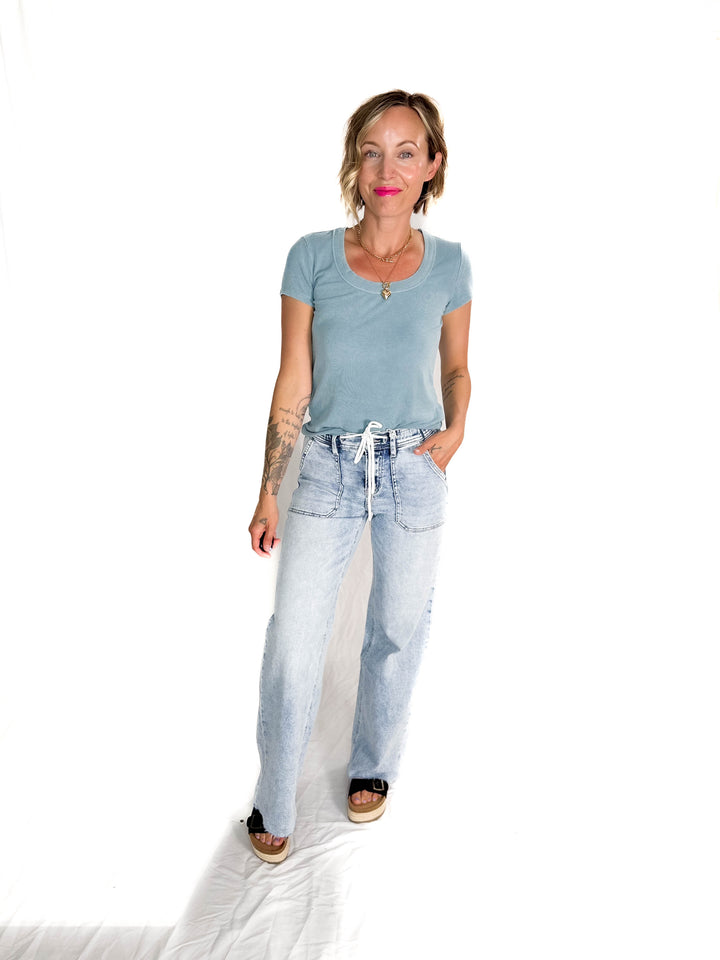 Lauren Basic Scoop Neck Baby Tee- TEAL
