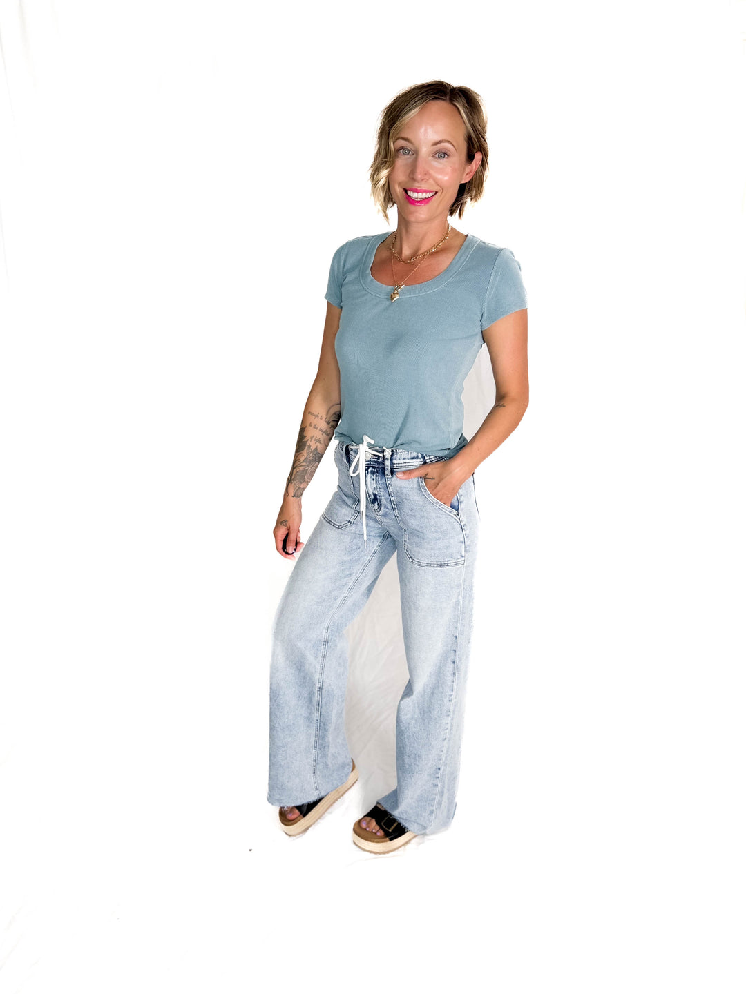 Lauren Basic Scoop Neck Baby Tee- TEAL