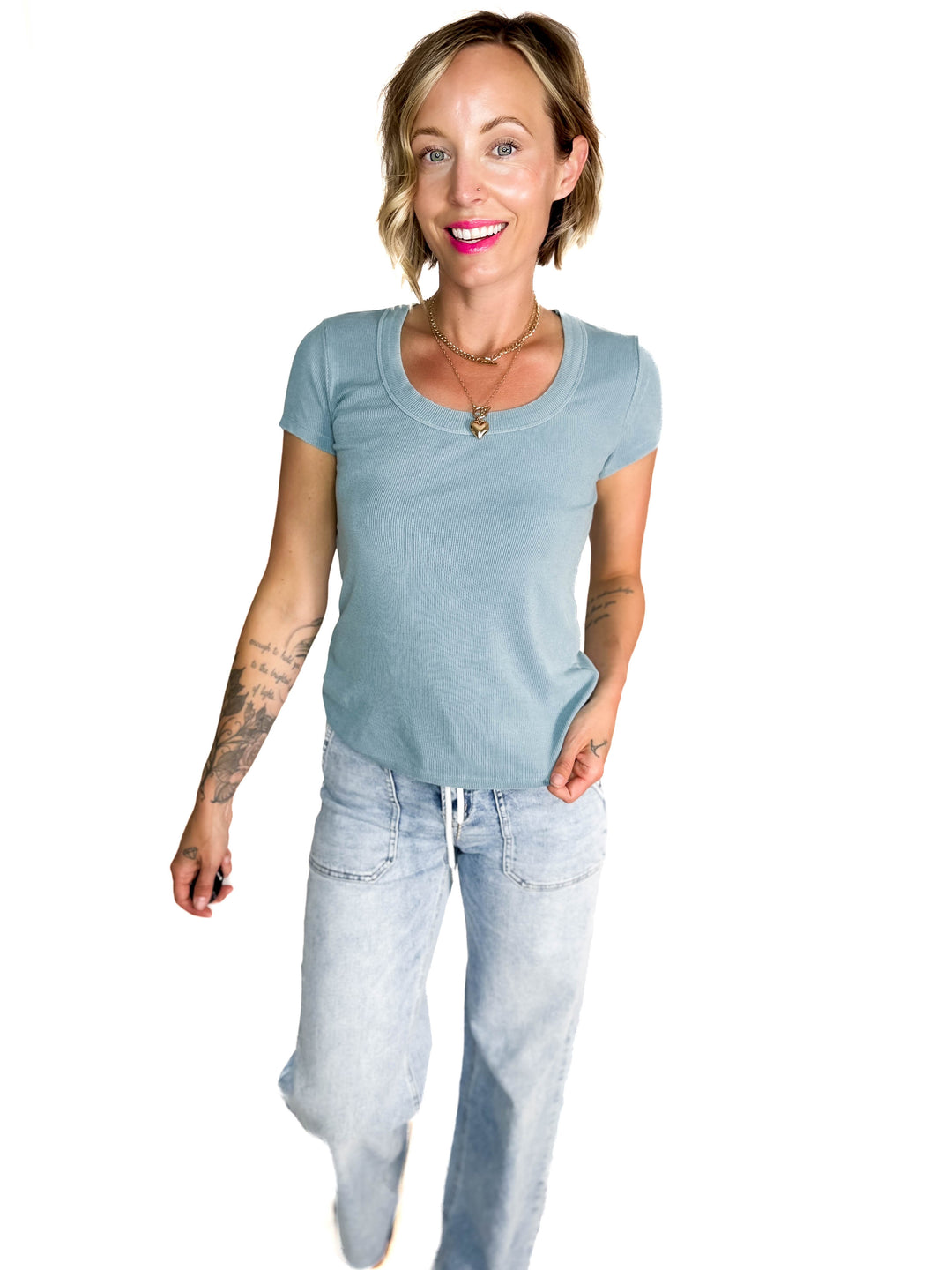 Lauren Basic Scoop Neck Baby Tee- TEAL
