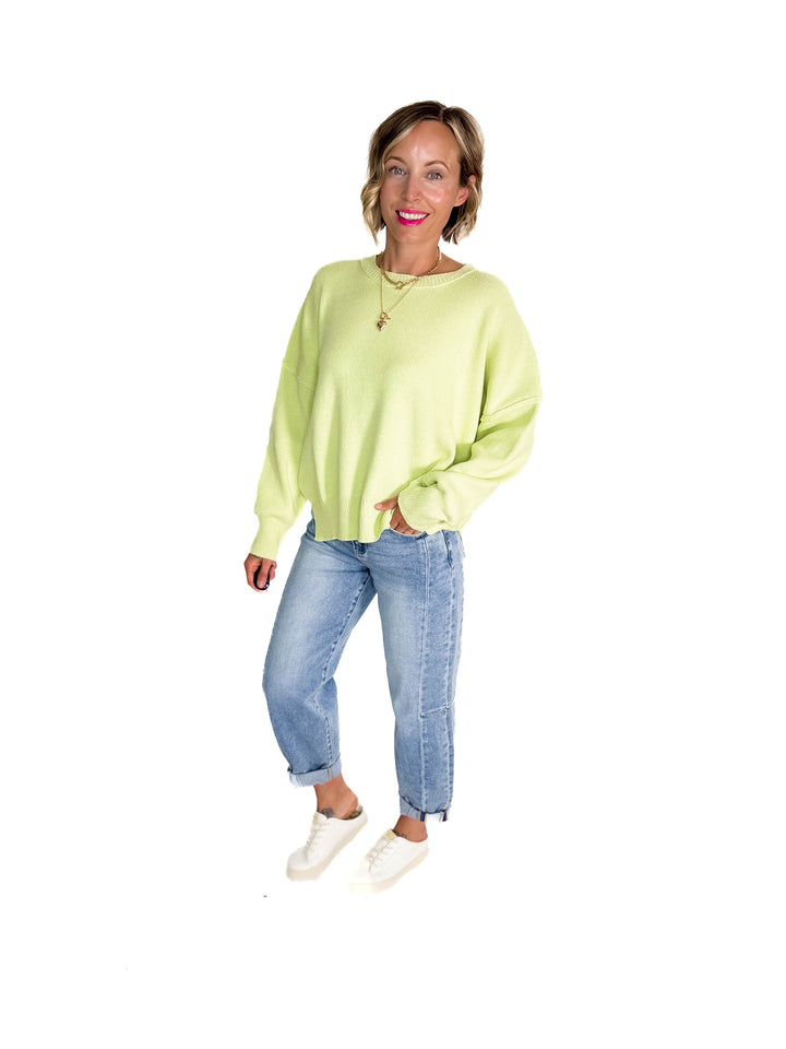 Soula Cotton Knit Sweater- LIME